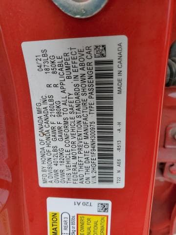 2022 Honda Civic Touring salvage