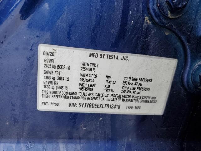2020 Tesla Model Y salvage