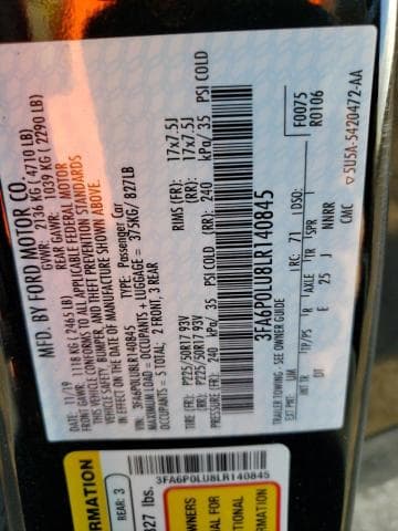 2020 Ford Fusion Se Salvage Car