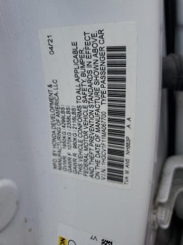 2021 Honda Accord Lx Salvage Car