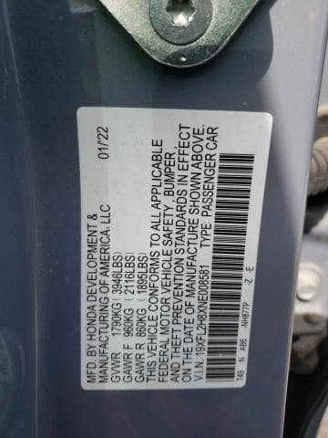 2022 Honda Civic Sport Salvage Car