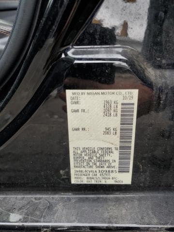2020 Nissan Altima Sr salvage