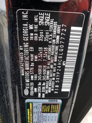 2020 KIA Telluride Lx salvage