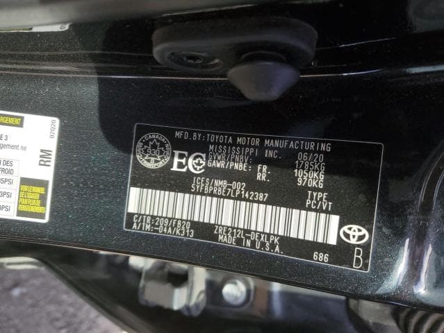 2020 Toyota Corolla Le salvage