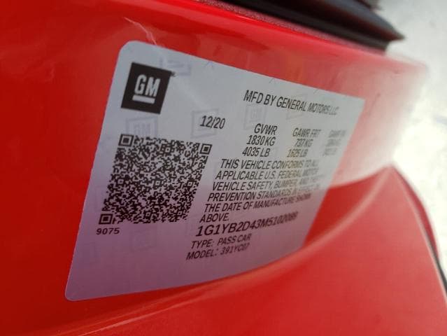 2021 Chevrolet Corvette Stingray 2lt Salvage Car