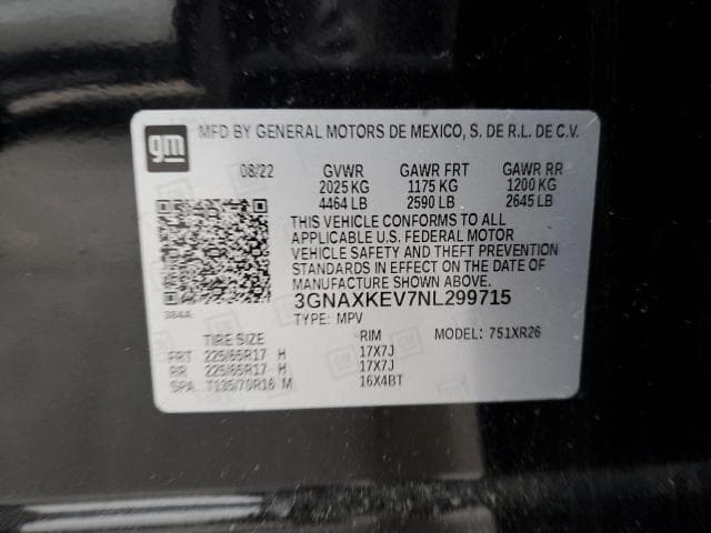 2022 Chevrolet Equinox Lt Salvage Car
