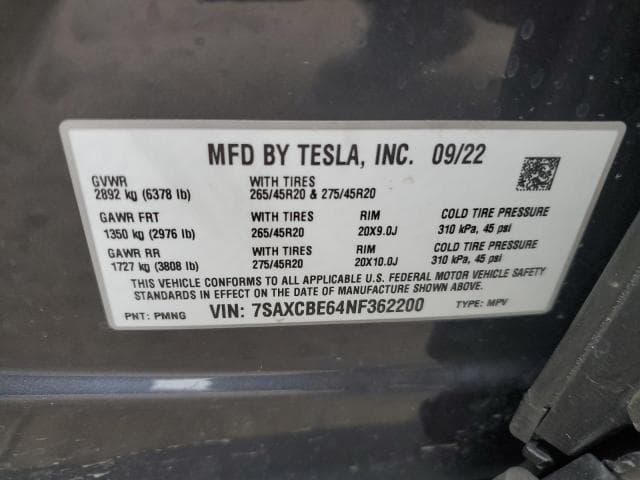 2022 Tesla Model X Salvage Car