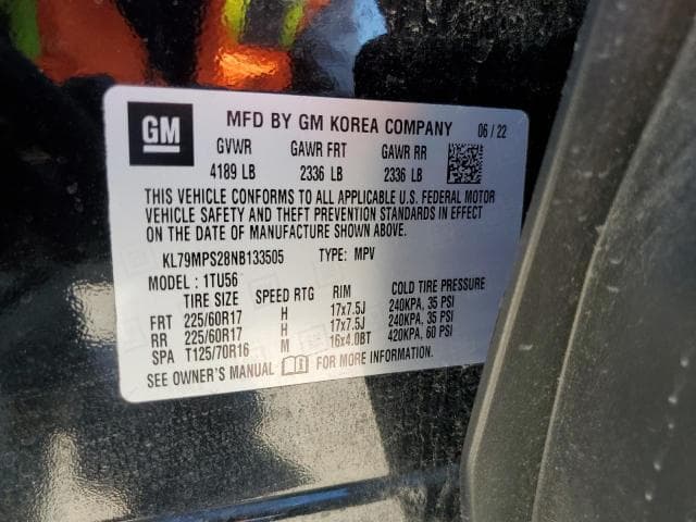 2022 Chevrolet Trailblazer Lt Salvage Car