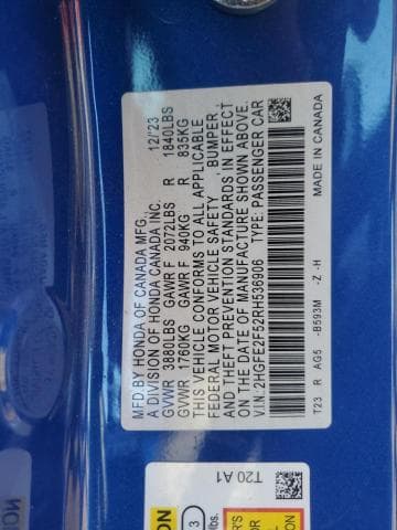2024 Honda Civic, Sport salvage